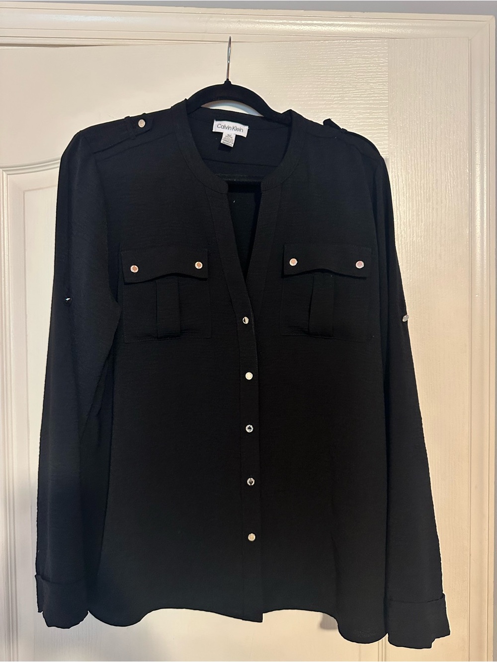 Calvin Klein Black Button-Front Utility Shirt